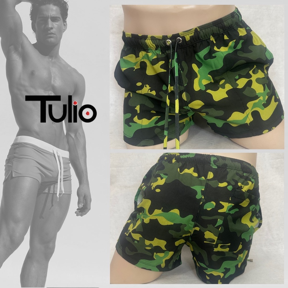 Tulio Camo Stretch Swim Trunks Medium Gently worn 30-38" waist 3" inseam